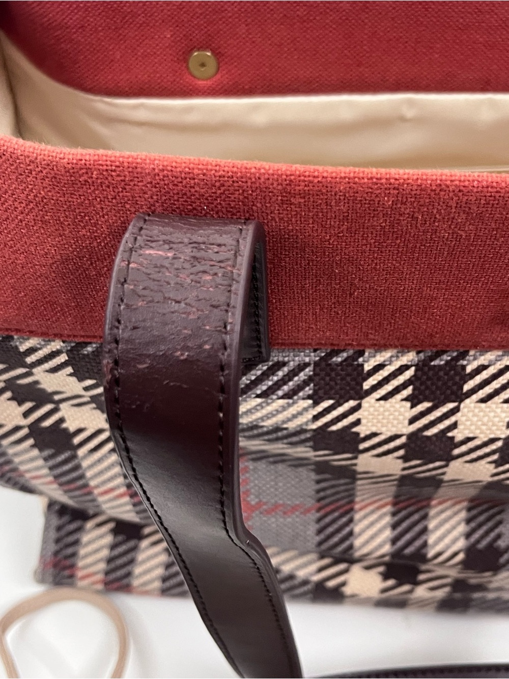 SPARTINA 449 Plaid Natural Linen Genuine Leather Interior Exterior Bag W/ Wallet - Picture 6 of 13